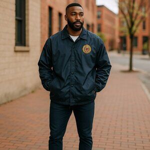 Men's Vintage Aristo Jacket Size Large Navy Blue Guardsmark Logo